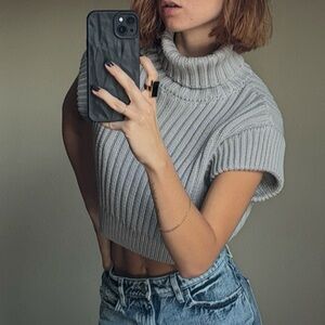 Naked Wardrobe Gray Sweater Cropped Ribbed Turtleneck Size M